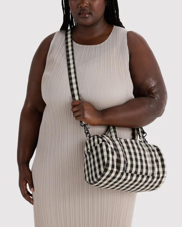 Nylon Duffle Bag - Black And Cream Gingham