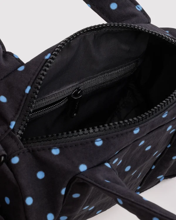 Small Nylon Duffle Bag - Black And Sky Blue Micro Dot - Material: heavyweight-nylon
