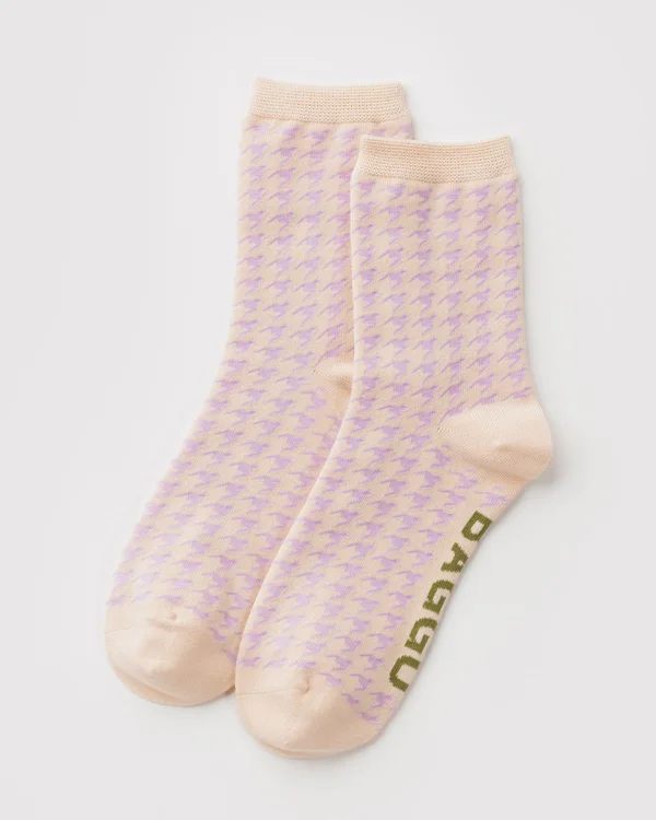 Crew Sock - Pink Houndstooth - Size: OS
