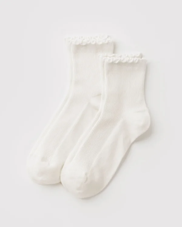 Lettuce Edge Sock Set of 2 - White - Size: OS