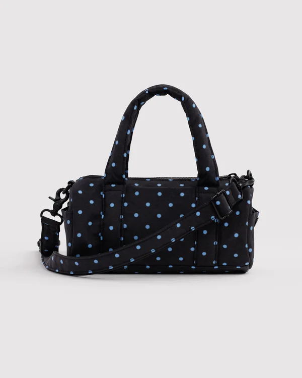 Small Nylon Duffle Bag - Black And Sky Blue Micro Dot - Material: heavyweight-nylon