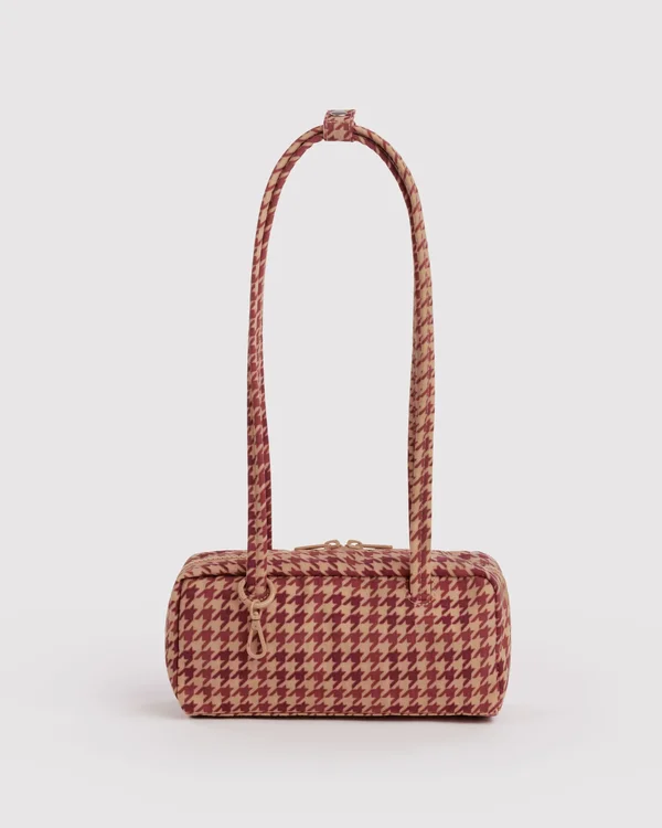 Small Nylon Bowler Bag - Tan Houndstooth - Material: heavyweight-nylon