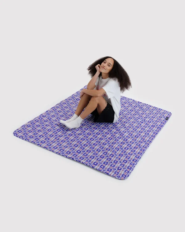 Puffy Picnic Blanket - Market Plaid Blue - Size: OS