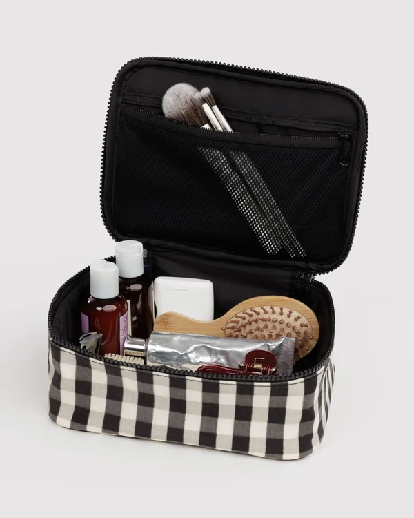 Small Cosmetic Case - Black And Cream Gingham