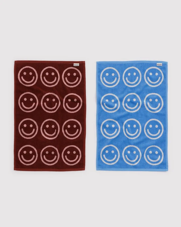 Hand Towel Set of 2 - Sky Blue and Blush Happy - Material: organic-cotton
