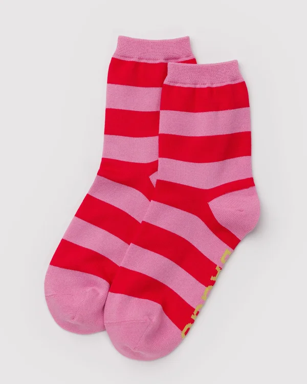 Crew Sock - Pink Stripe - Material: organic-cotton