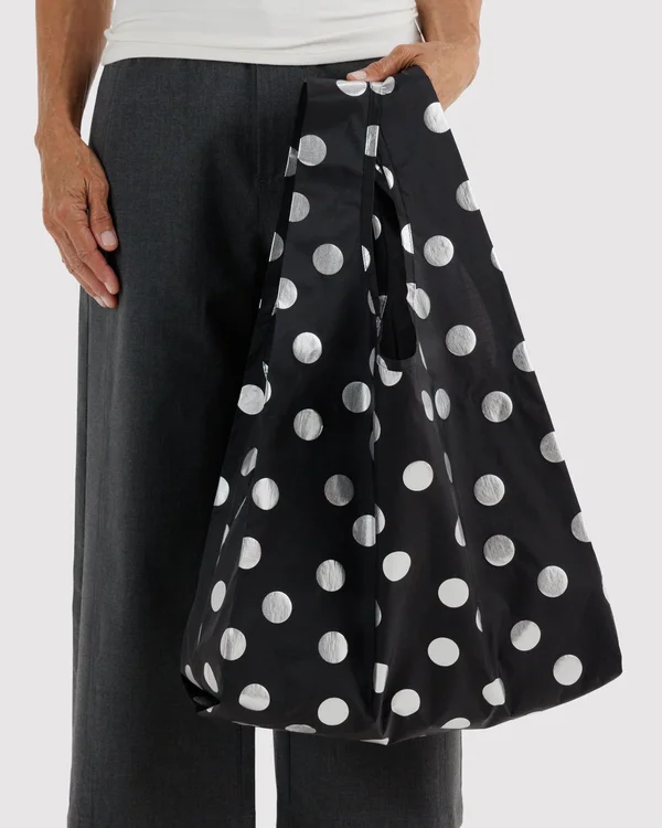 Standard Baggu - Silver Metallic Polka Dot - Material: ripstop-nylon
