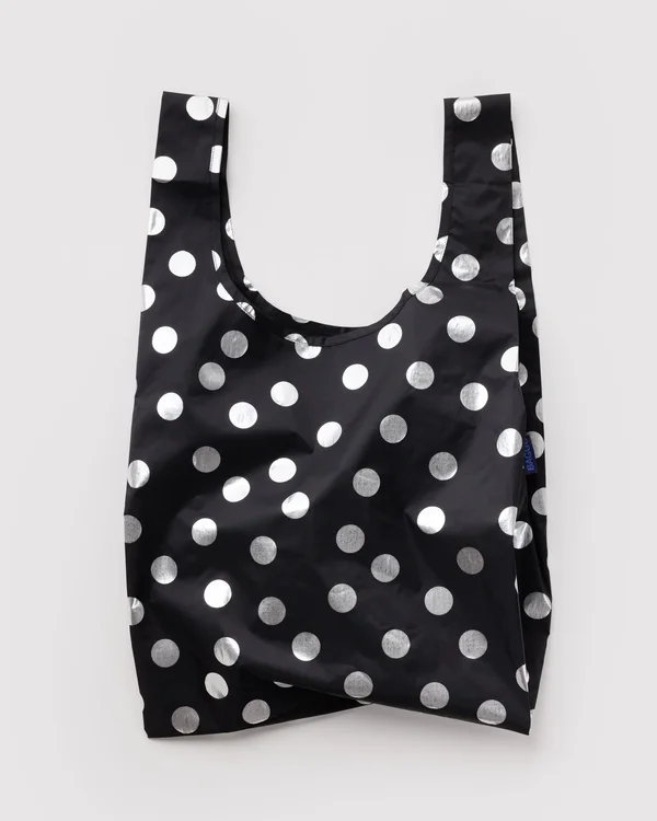 Standard Baggu - Silver Metallic Polka Dot - Material: ripstop-nylon