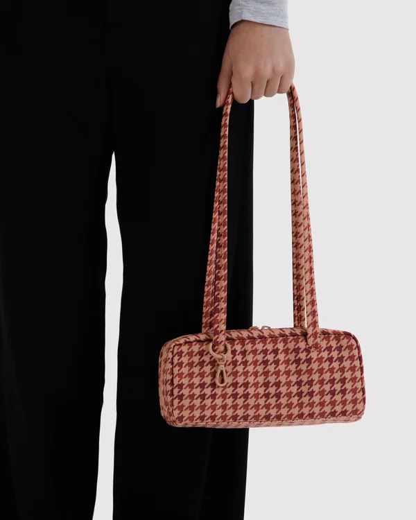 Small Nylon Bowler Bag - Tan Houndstooth - Material: heavyweight-nylon