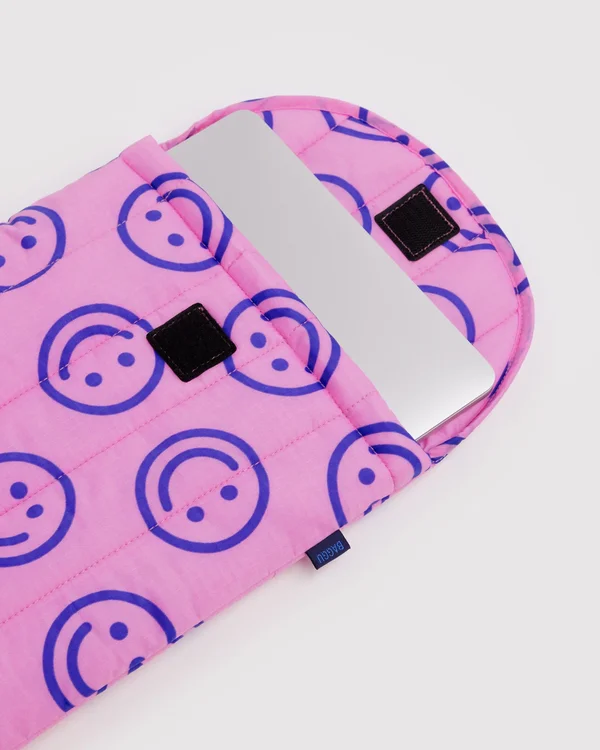 Puffy Laptop Sleeve 13"/14" - Pop Pink Happy - Material: ripstop-nylon