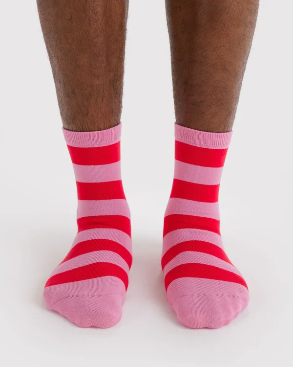 Crew Sock - Pink Stripe - Material: organic-cotton