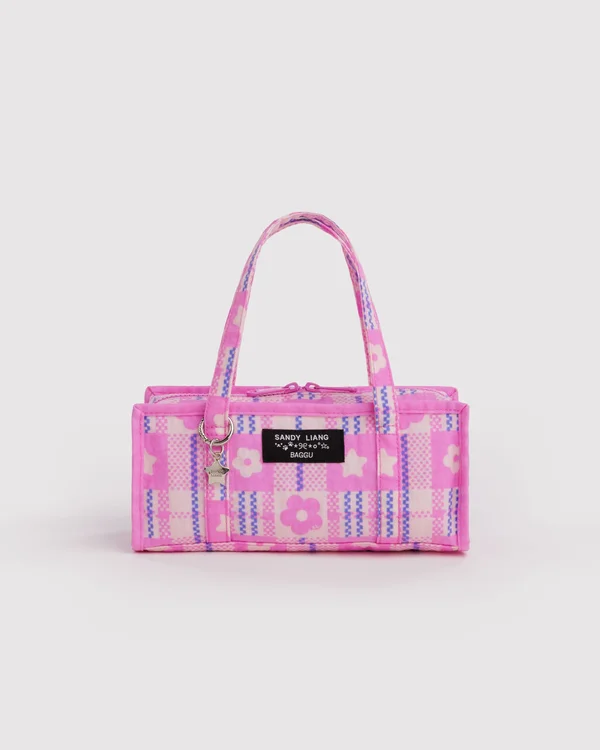 Mini Nylon Market Bag - Market Plaid Pink - Size: OS